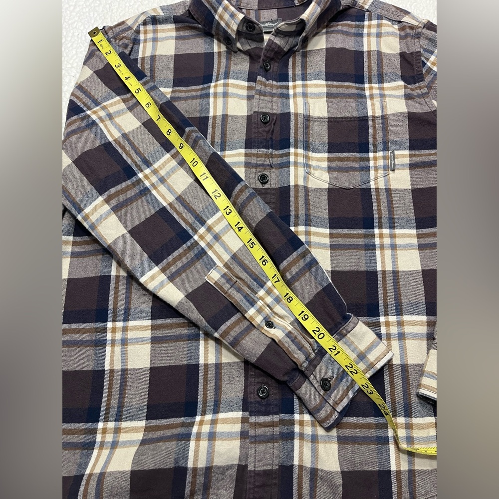 Eddie Bauer Plaid Flannel Shirt Purple Cream Mens Large - Picture 6 of 6